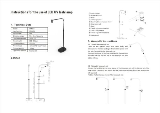 Lampă UV/LED cu cap rotativ cu luminozitate reglabilă și focalizare pentru adeziv pentru gene - imagine 4